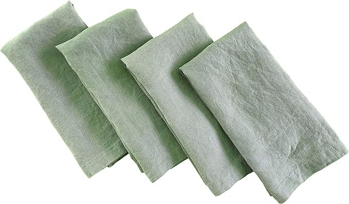 Linen Napkins – 100% French Flax – Stonewashed Pure Linen Cloth Napkins – Mitered Corners – Set of 4 (Sage Green) Visit the Eight Owls Store