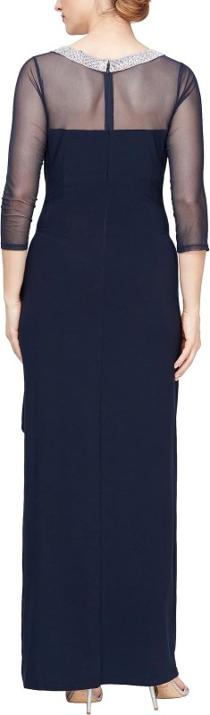 Alex Evenings Women's Long Shift Dress Illusion Neckline (Petite and Regular)