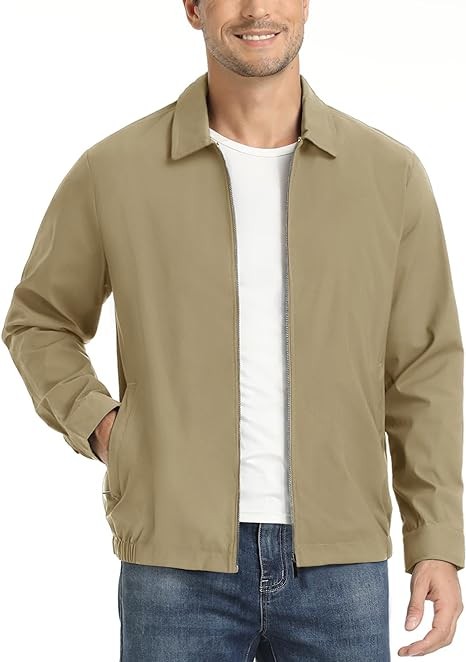 EKLENTSON Mens Lightweight Jackets Full Zip Laydown Collar Golf Wind Breaker Jackets with Zip Pockets