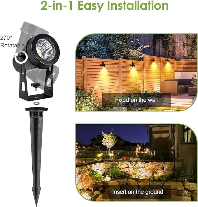 ECOWHO Outdoor Landscape Lighting, 12V LED Low Voltage Landscape Lights Waterproof Outdoor Spotlights Plug in, Graden Lights with Connector for Yard Flag Tree Pathway Lawn Decor(4 Pack Warm White)