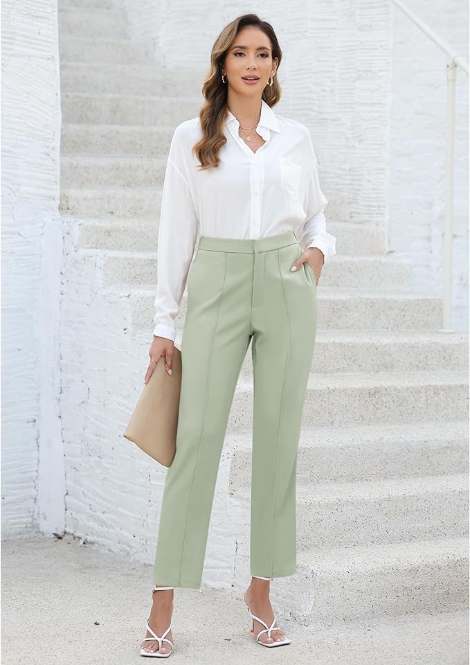 GRAPENT Dress Pants Women High Waisted Work Pants Dressy Casual Straight Leg Elastic Waist Cropped Trousers Ankle Slacks