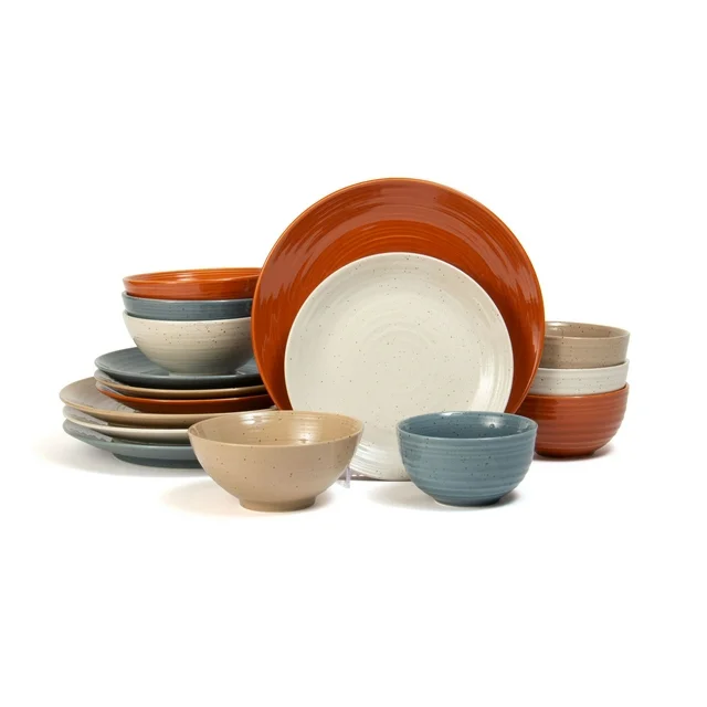 Sango Siterra Painter's Palette Stoneware Dinnerware Set, 16-piece, Cream/Blue/Orange/Beige